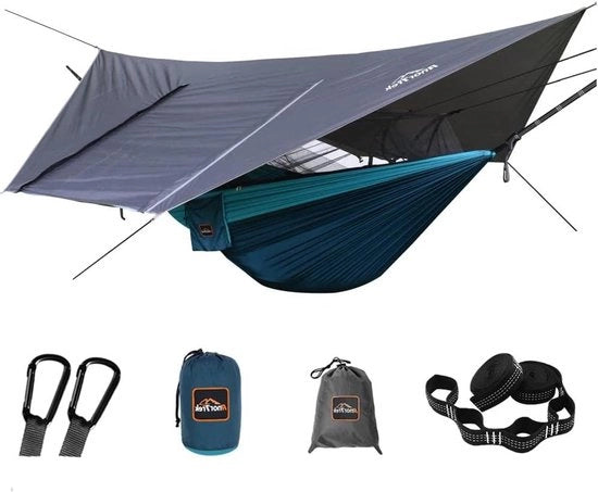 Matassa da Campeggio Leggera con Reticolo Anti-Zanzare e Tenda Impermeabile a Vento - Sacca da Sospensione Portatile con Cinturoni per Albero per Camminare e Escursioni con Nylon 210T