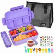 Lunchbox con compartimenti 1300ML, impermeabile per bambini con sacchetto per pranzo, bentobox con set di utensili e forchetta per frutta per adulti, lunchbox box colazione per ragazzi e ragazze, blu