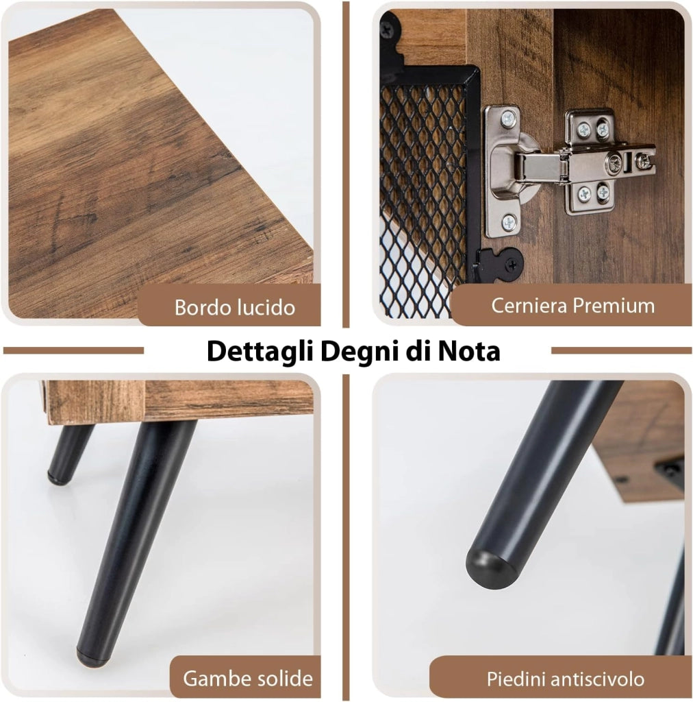 Cantinetta Portabottiglie in Legno, Credenza da Cucina con Portabottiglie Rimovibile, Portabicchiere e 2 Ante, Ideale per Cucina, Sala da Pranzo, Soggiorno