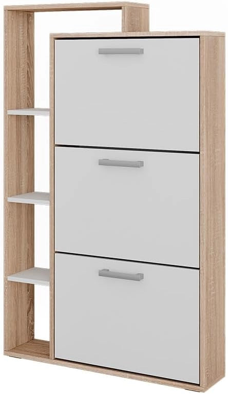 Scarpiera da ingresso Orlando, Bianco/Sonoma, 80 x 128.3 cm con 3 scomparti incernierati