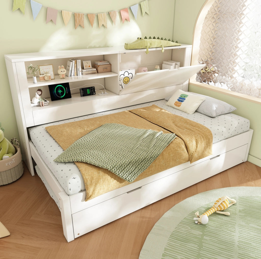 Sofabed con letto estraibile e contenitore; 90x200 cm; bianco