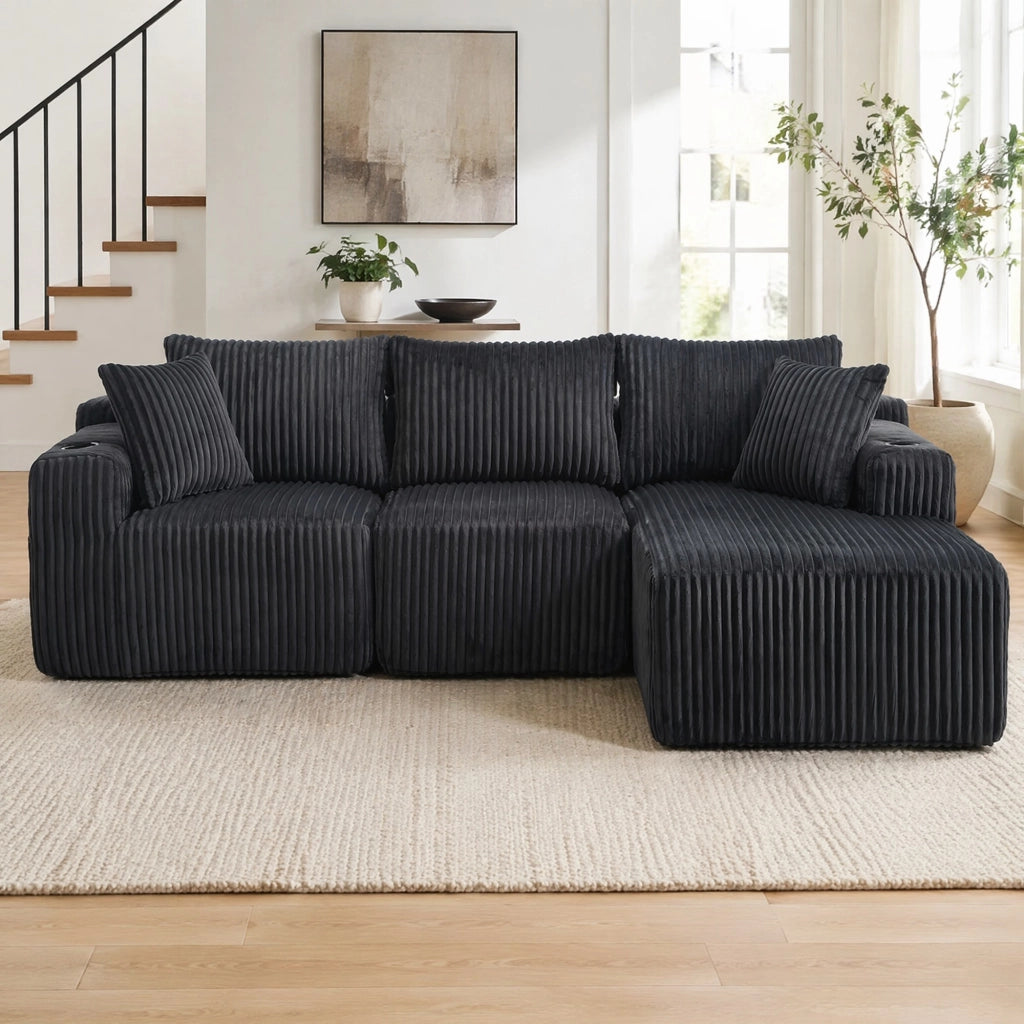 DIVANO Modulare con Chaise Longue e 2 Posti 257x90-160x62 cm Grigio
