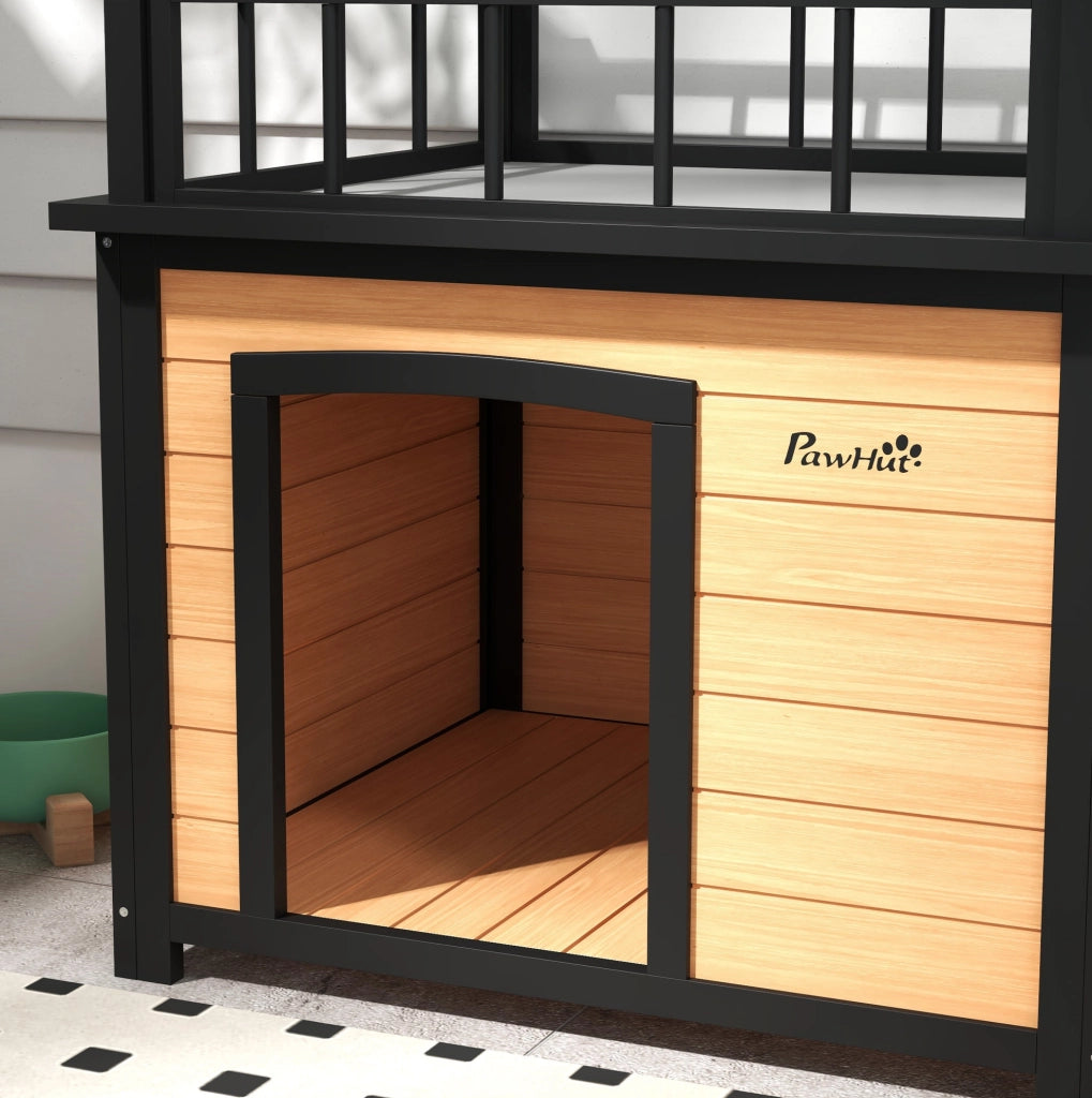 Cuccia rialzata per cani con terrazza e finestre; 121 x 77 x 78 cm; gialla