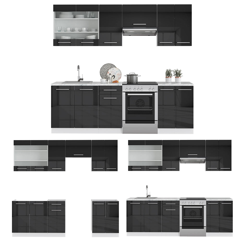 Cucina componibile Fame-Line Antracite lucido/Bianco 240 cm, PL Antracite Vicco