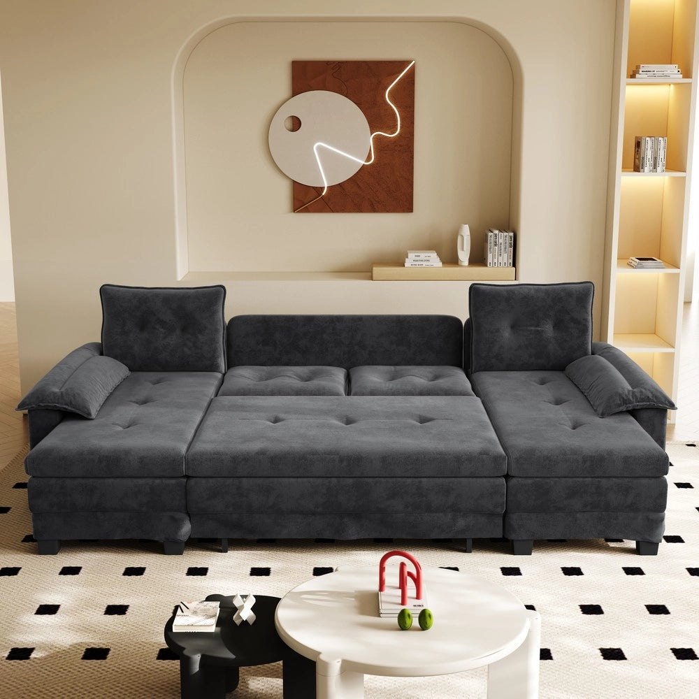 Divano Angolare a U con Letto Estraibile e USB ¨C Xylo ¨C Grigio, Modulare, 278 cm
