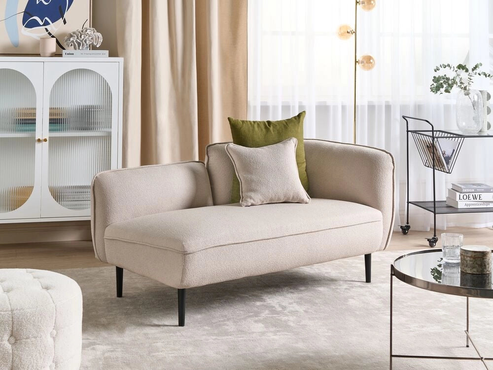 Chaise longue Destra in poliestere beige chiaro con cuscino e gambe metallo da salotto