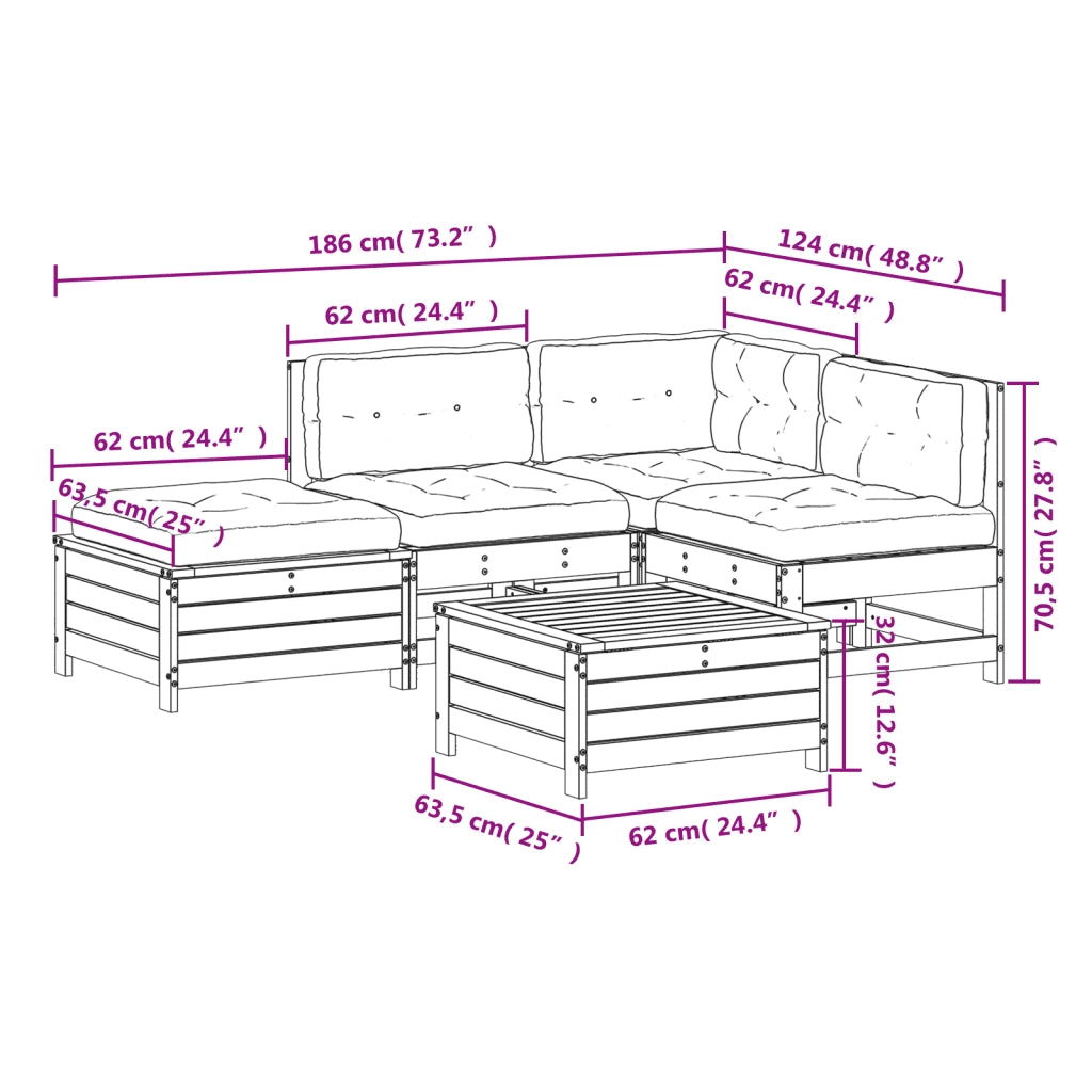 Set Divani Giardino 6 pz con Cuscini in Legno Massello di Pino 3250708
