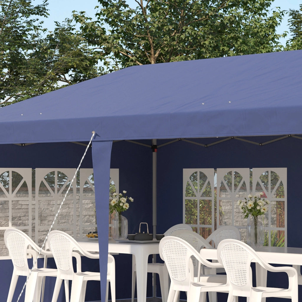 Gazebo 2.95 x 5.85 m tenda per feste pieghevole pop up con finestre e pareti laterali tessuto oxford struttura in acciaio colore blu protezione UV