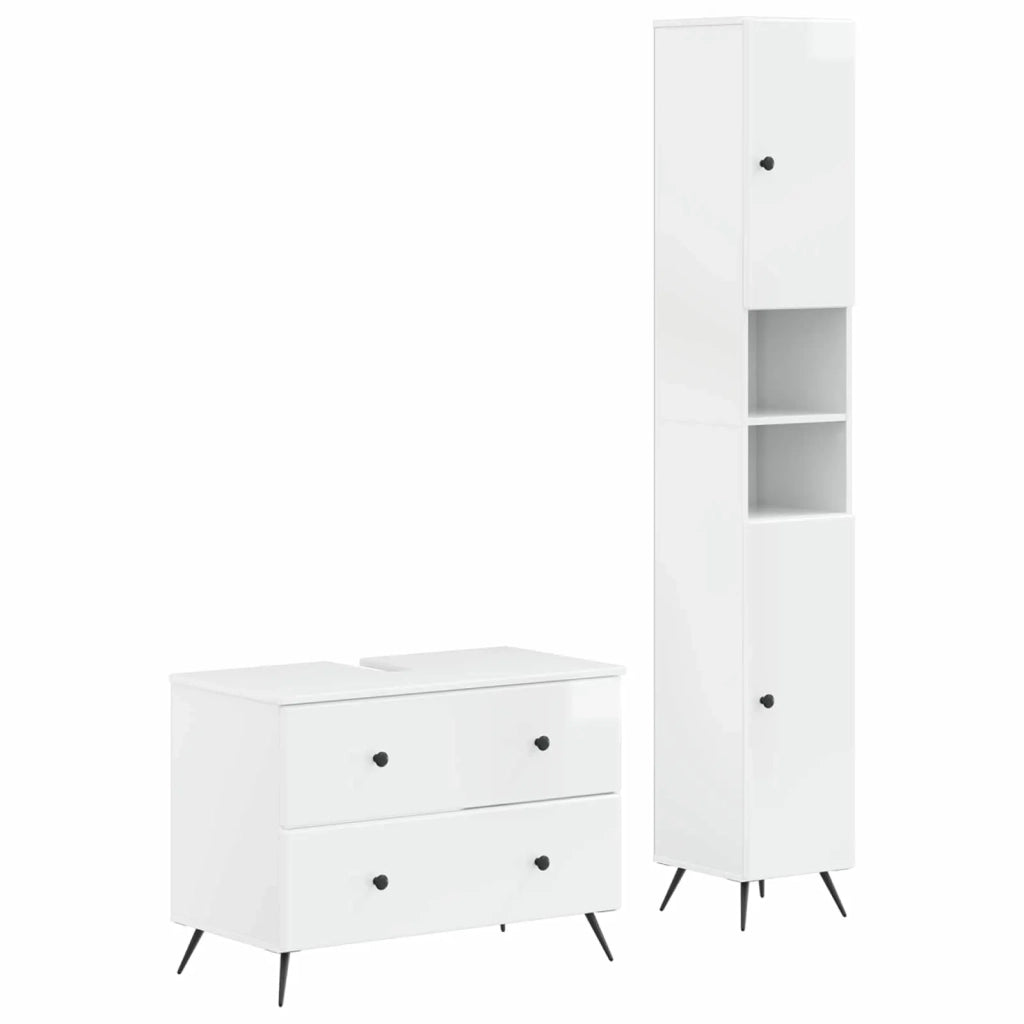 Set di Armadi da Bagno da 2 Pezzi BREDA Bianco Lucido 3417562