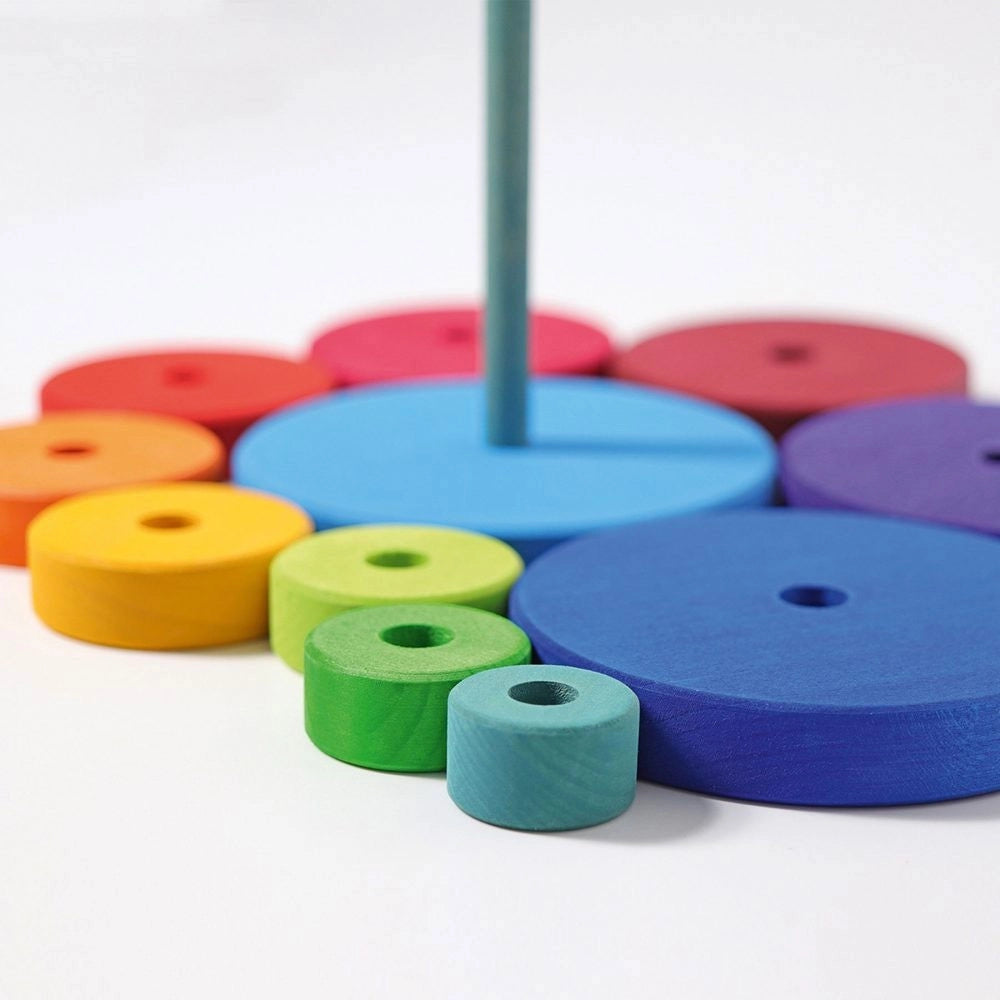 Trade Shop - Torre Conica Di Grimm Gioco In Legno Piramide Anelli Impilabili Montessori 14x6 -