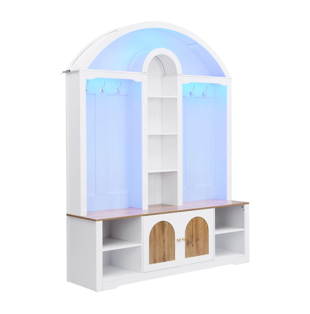 Armadio guardaroba ingresso 150x40x195 cm bianco in MDF, ganci e ripiani