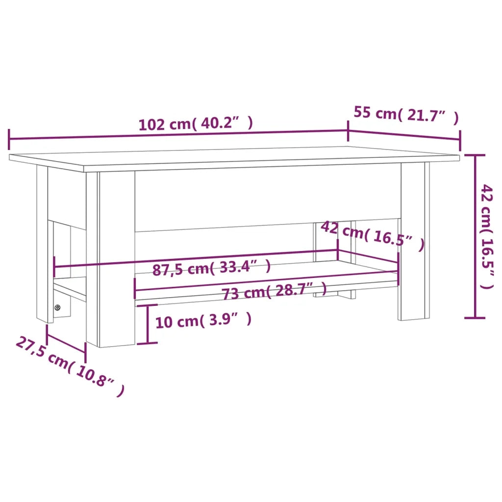 Tavolino da Salotto Bianco 102x55x42 cm in Truciolato 810253