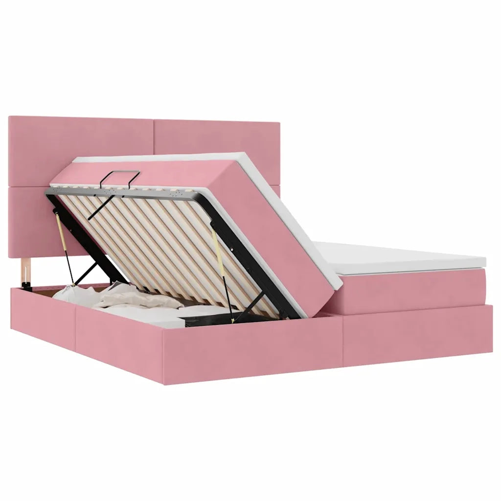 Letto con Contenitore con materasso Rosa 180 x 200 cm Velluto