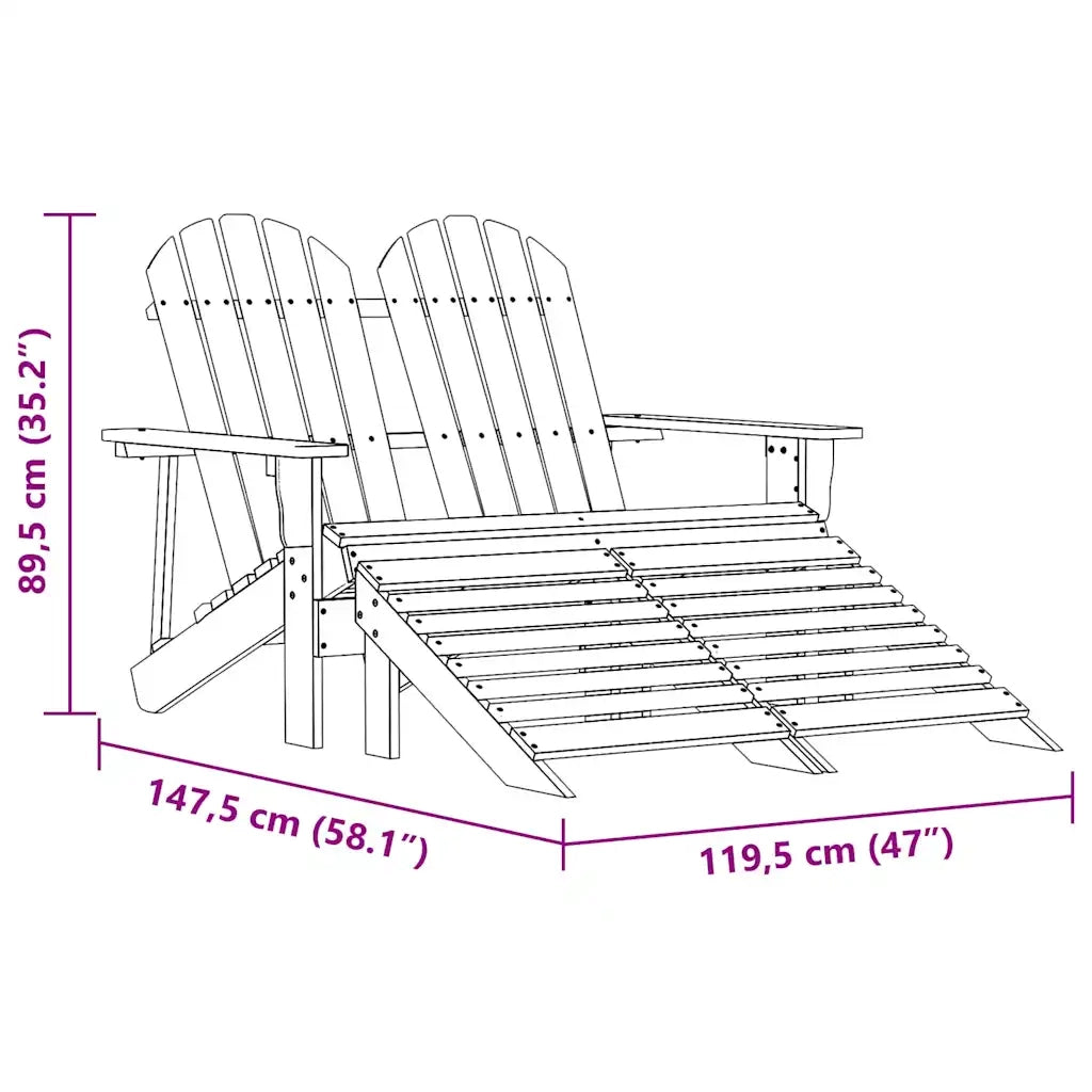 Sedia 2 Posti Adirondack con Ottomana in Abete Massello Rosa cod mxl 21549