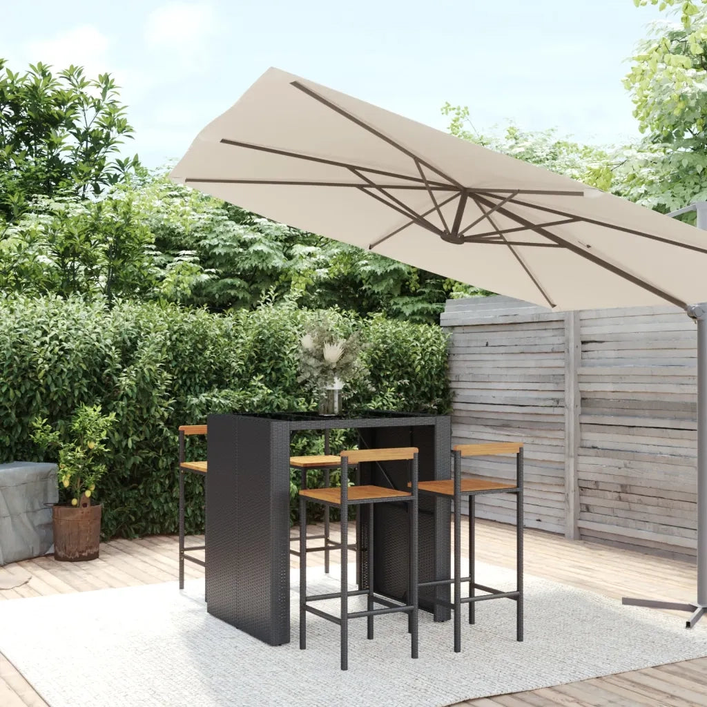 Set Bar Giardino 5 pz Nero Polyrattan e Legno Massello Acacia 3187700