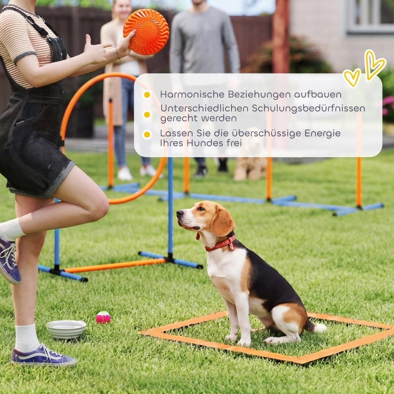 Set di agility per cani, 11 pezzi con 2 tunnel, anello per saltare e ostacoli regolabili in altezza, palo per slalom.