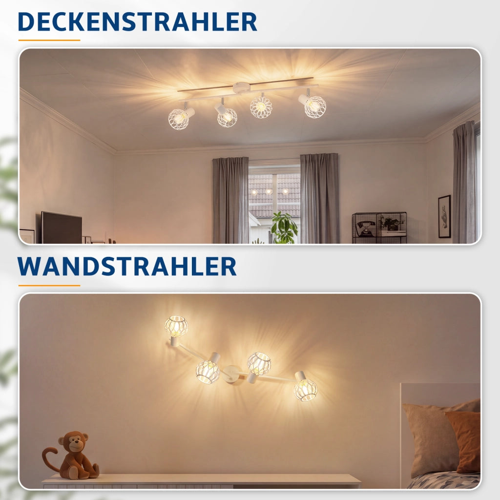 ZMH Faretto da soffitto 4 Luci Bianco E14 Metall Orientabile Moderni per Soggiorno Cucina Corridoio Senza Lampadina