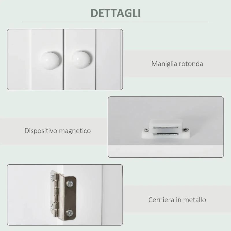 MOBILE BAGNO SOSPESO CON ARMADIETTO A 2 ANTE E RIPIANO APERTO, MENSOLA INTERNA REGOLABILE, BIANCO