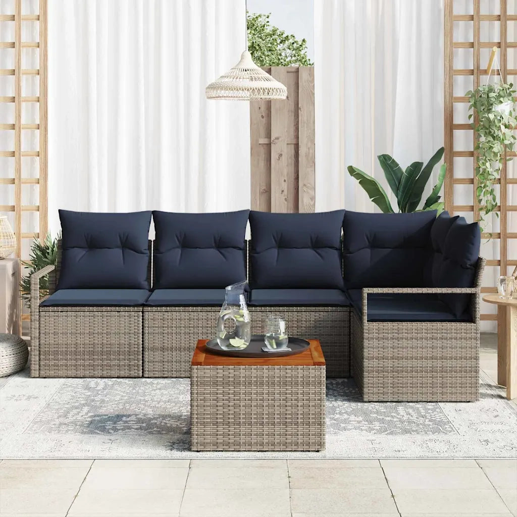 Set Divano da Giardino con cuscino 6 pcs Grigio polyrattan