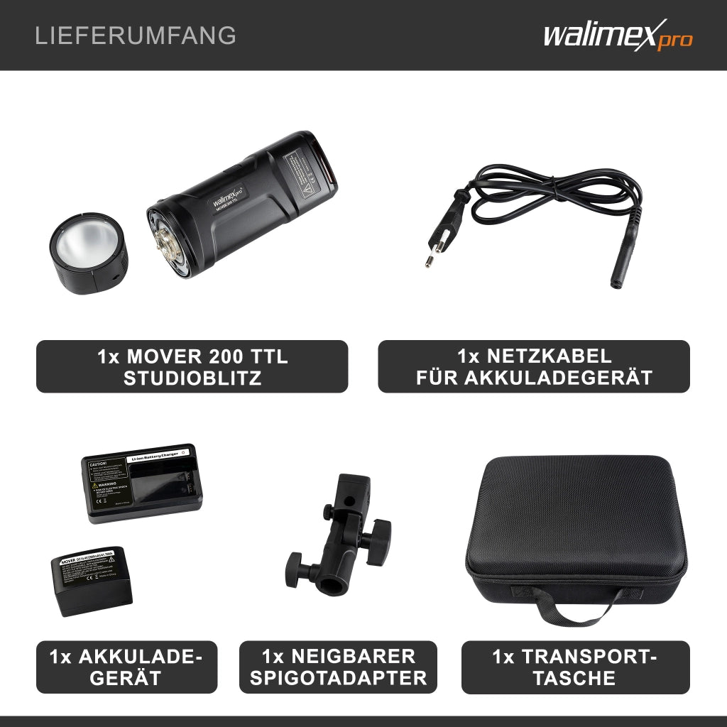 Flash fotografico a batteria Mover 200 TTL, portatile con ricevitore a 2,4 GHz, compatibile HSS e TTL, capacità di 2.900 mAh, potenza 200 W, per fotografia outdoor