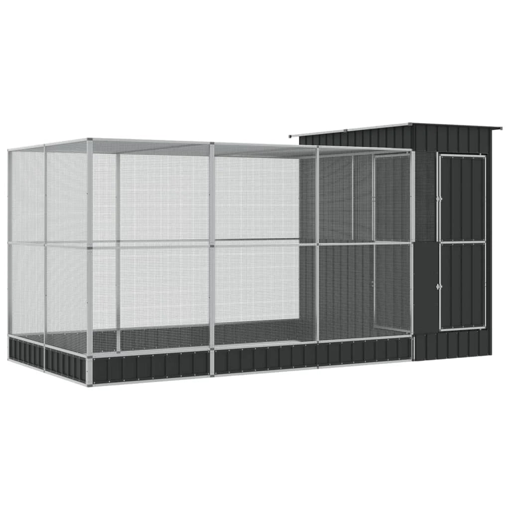 Voliera a gabbia con estensione in argento 416 x 203 x 216 cm acciaio argento 02_0045653