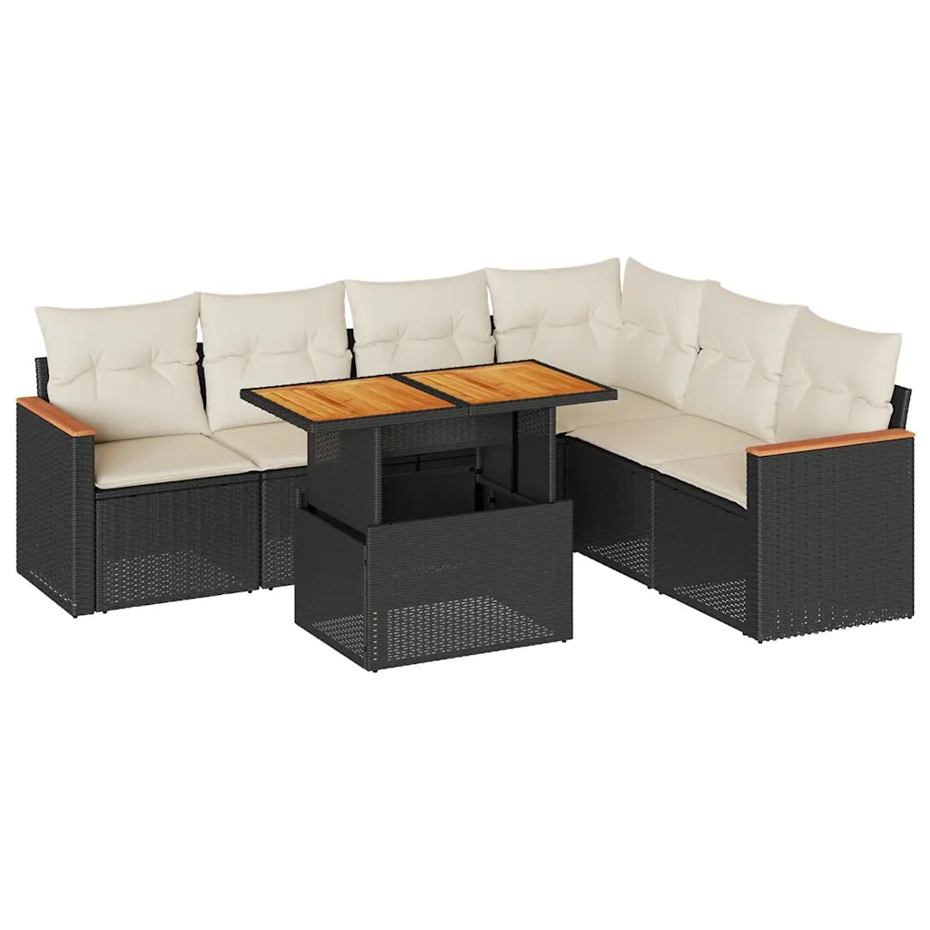 Set Divani da Giardino con Cuscini 7pz Nero Polyrattan Acacia 3327493