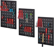 Pannello per strumenti a 3 pannelli con set di 17 ganci - Altezza 60 cm - Larghezza 39 cm - Metallo - Nero-rosso