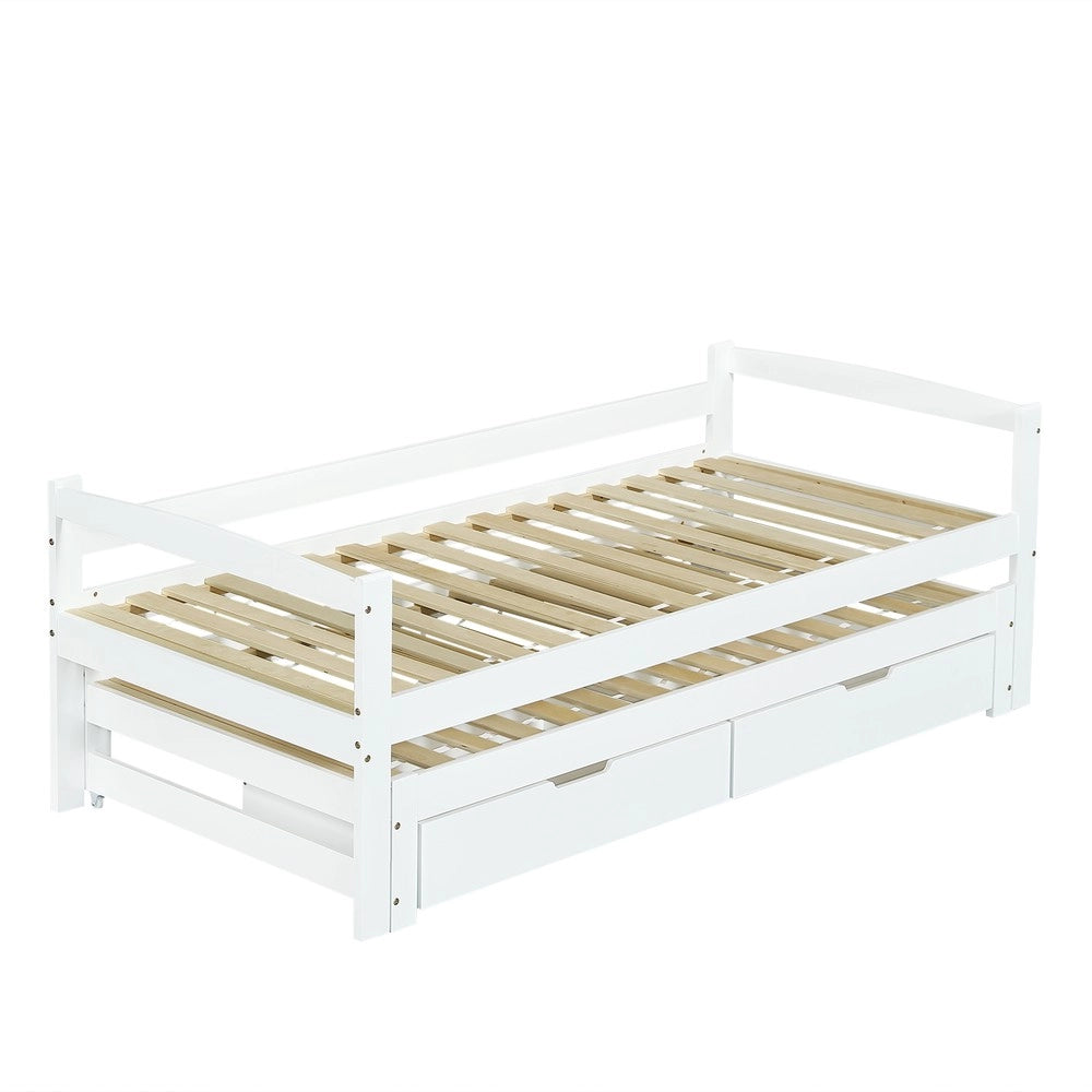 Letto Singolo Estraibile con Cassetti in Legno Massello ¨C MINIMAL ¨C Bianco 90x200
