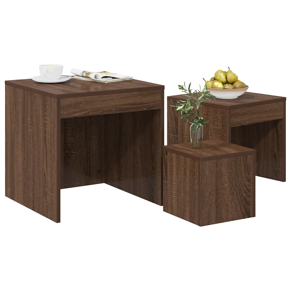 Tavolini Impilabili 3 pz Rovere Marrone in Legno Multistrato cod mxl 27504