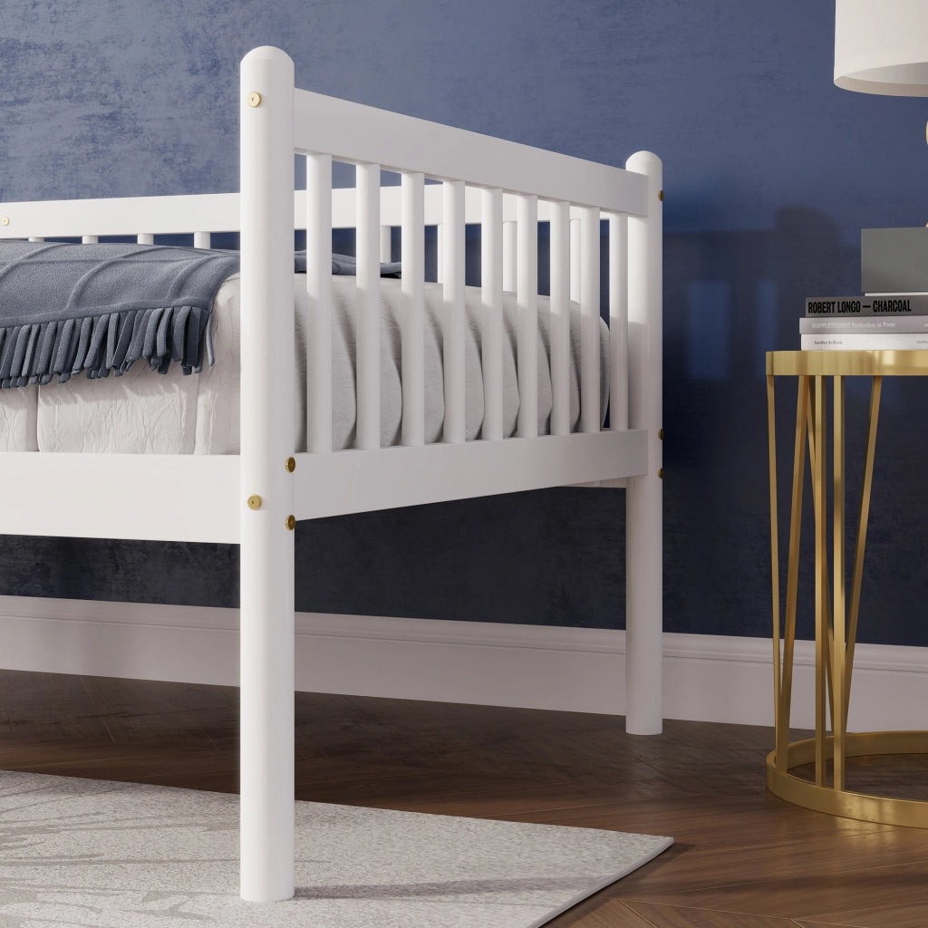 Letto singolo 90 × 200 cm con barriera su 3 lati, 14 listelli, senza materasso, in pino bianco