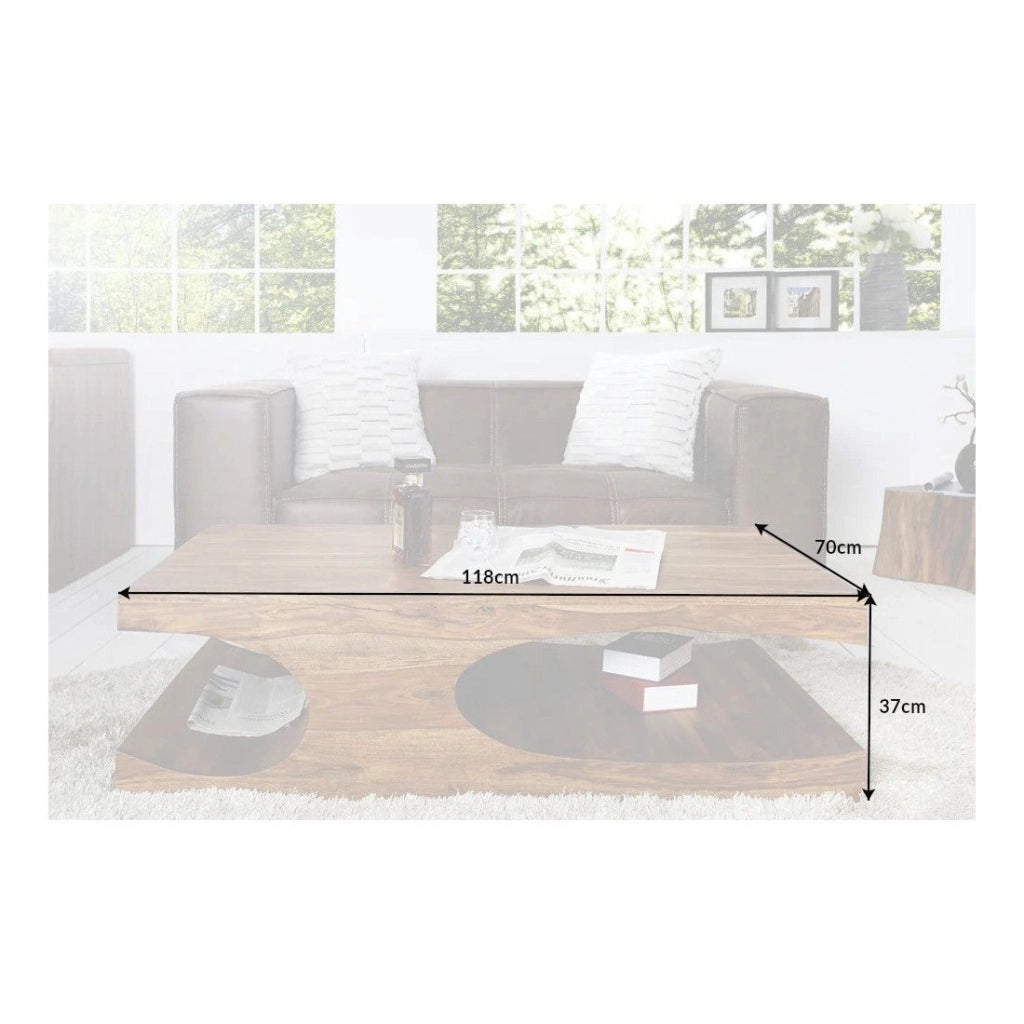 Tavolino basso NOMA 118 cm in legno di sheesham – Tavolino design in legno massiccio con nicchie