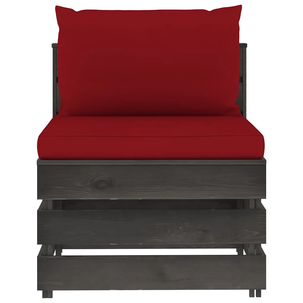 Divano componibile-Divano Centrale Modulare con Cuscini in Legno Impregnato Grigio 361952