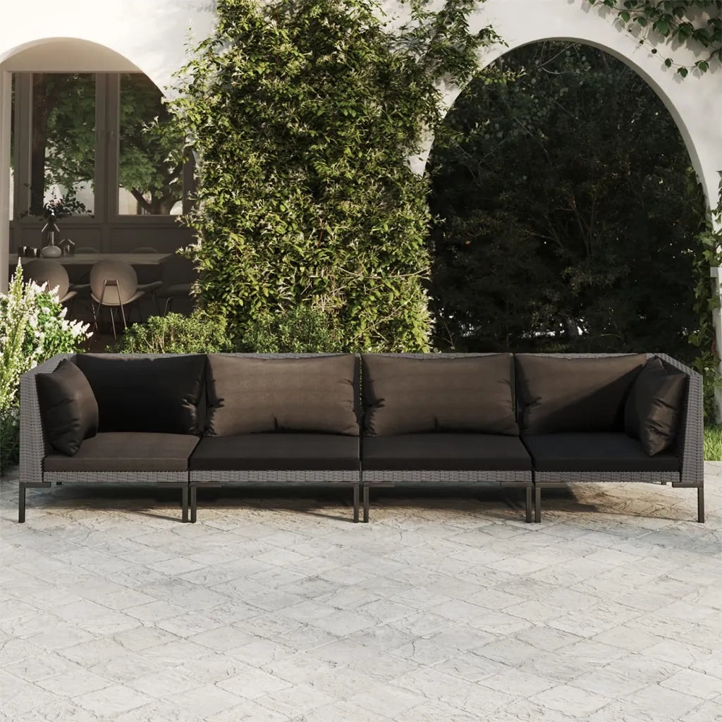 Set Divani da Giardino 4 pz con Cuscini Polyrattan Grigio Scuro 3099816