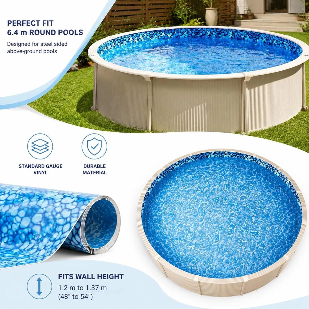 Round Pool Liner, Φ 640x147 Cm, Inner Liner, Replacement Liner, Pool Liner, Standard Thickness Vinyl Liner In Overlap Style, For Above-ground Pools With A 137 Cm Wall Height