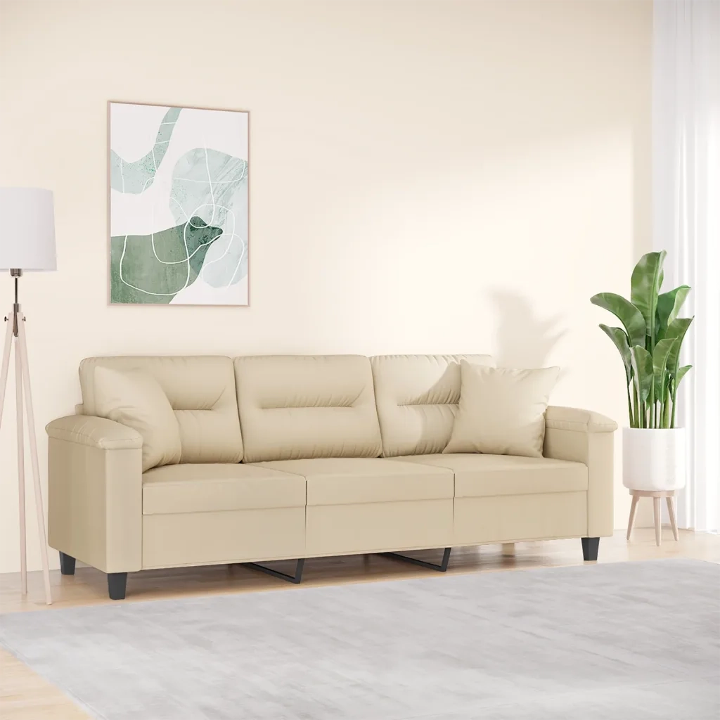 Divano a 3 Posti con Cuscini Crema 180 cm Tessuto Microfibracod mxl 99182