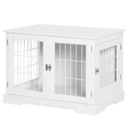 Gabbia per cani animali 2 in 1 tavolino con 2 porte con serratura, 76L x 54.5L x 56H cm, Metallo e MDF