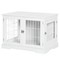 Gabbia per cani animali 2 in 1 tavolino con 2 porte con serratura, 76L x 54.5L x 56H cm, Metallo e MDF