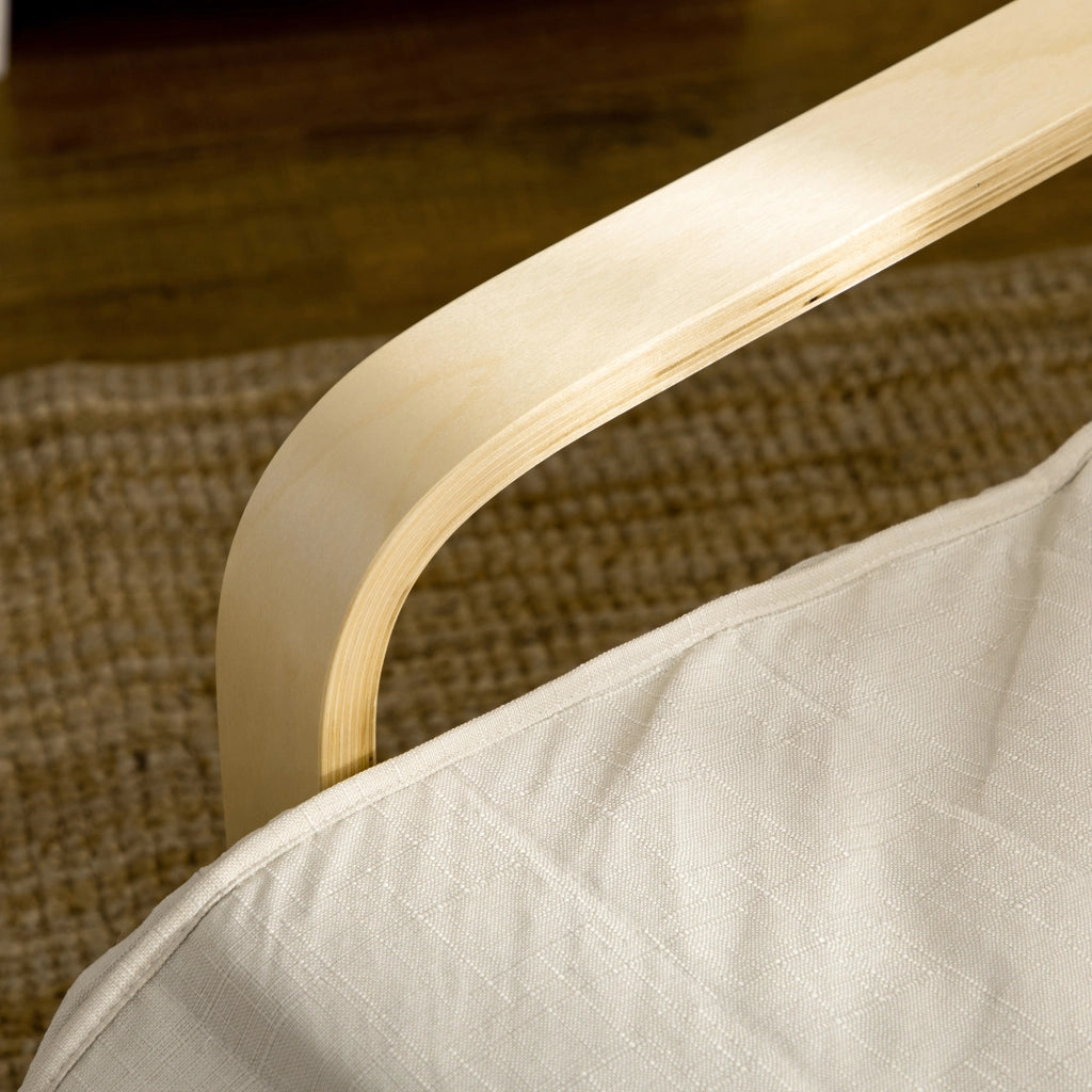 Poltrona Relax 66,5x94x100 cm con Poggiapiedi a 5 Livelli in Legno di Betulla e Tessuto Crema