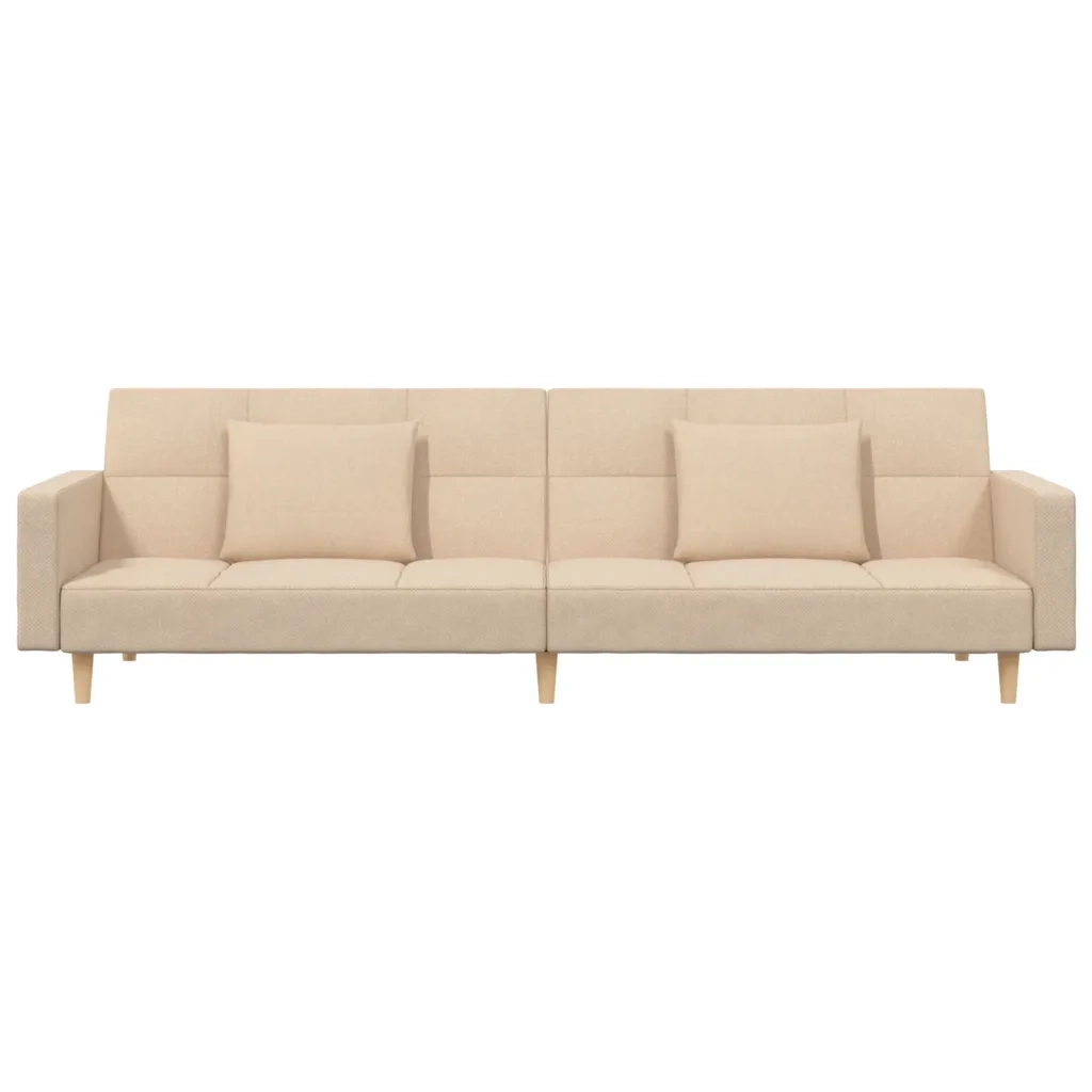 Divano Letto a 2 Posti con 2 Cuscini Crema in Tessuto 375802