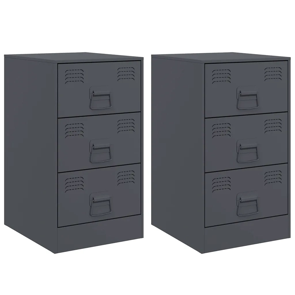 Comodini 2 pz-Set di 2 Tavolino da notte Antracite 34,5x39x62 cm in Acciaio