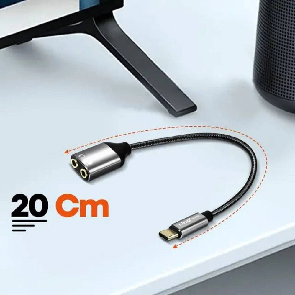 Trade Shop - Cavo Adattatore Audio Da Type-c A Doppio Jack 3,5mm Cuffie + Microfono Tpc3536 -