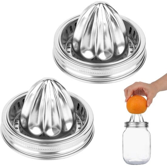 Doppie Detersivi per Jarre in Vetro a Marmellata - Acciaio Inossidabile - Coperchio a Viti - Manico per Frutta Citrica - 86mm Larghezza - Materiale Resistente - Centrifuga per Succo di Frutta