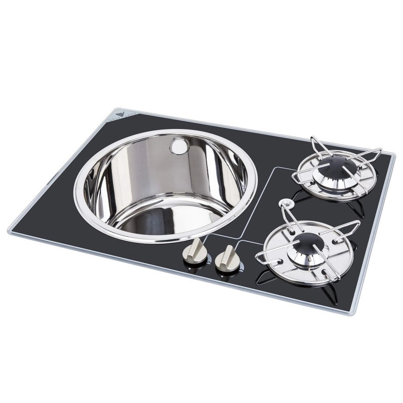 PIANOCOTTURA VETRO 2 FUOC + LAVELLO 2-BURNER GLASS HOB AND SINK