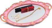 Specchio decorativo da tavola da 36,8 x 25,4 cm, organizzatore di trucco, organizzatore di gioielli, tavola da servizio, ovoidale rosa
