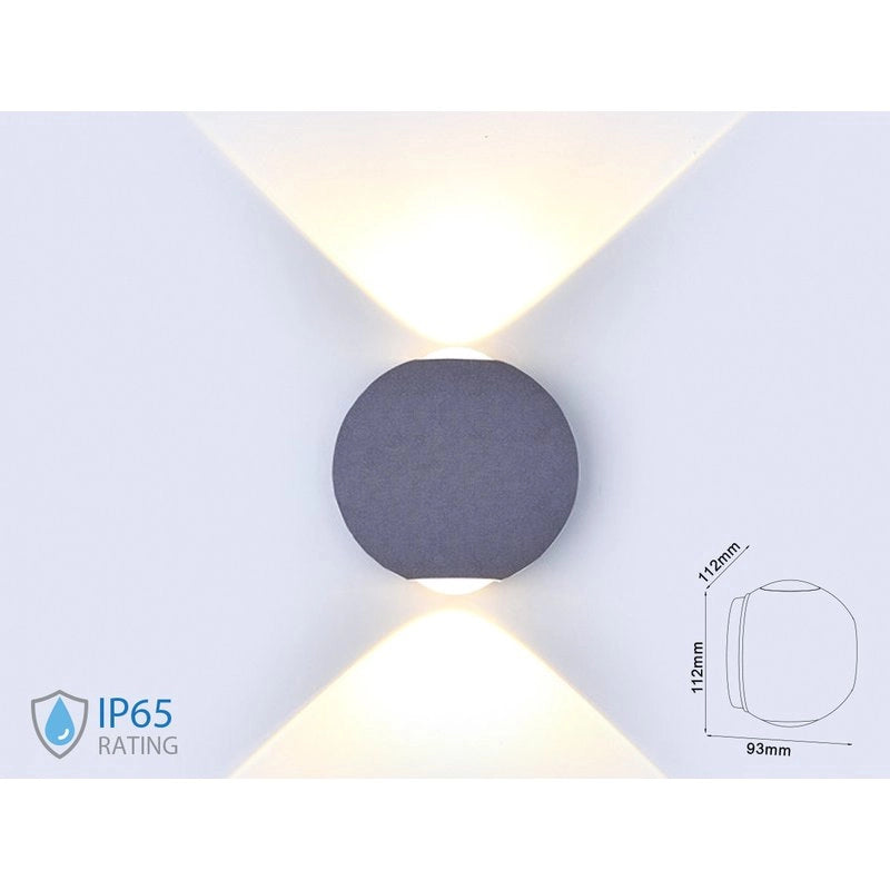 Applique Lampada LED da Muro Palla Sferica 6W 4000K Carcassa Grigia Doppio Fascio Luminoso IP65 SKU-8306