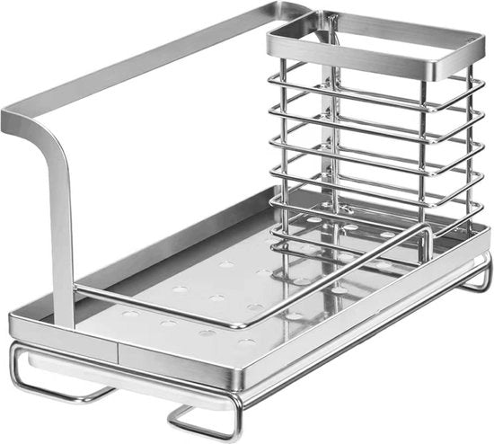 Organizzatore per cucina con appendi asciugamano e contenitore per residui - acciaio inox argento