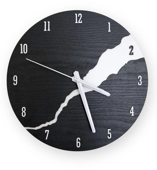 Orologio da parete con design in legno, cifre nere, silenzioso e senza ticchettio. Un orologio da parete unico con meccanismo orario quartz per la camera, ufficio, cucina, camera da letto o come oggetto decorativo. Un punto di vista senza ticchettio.