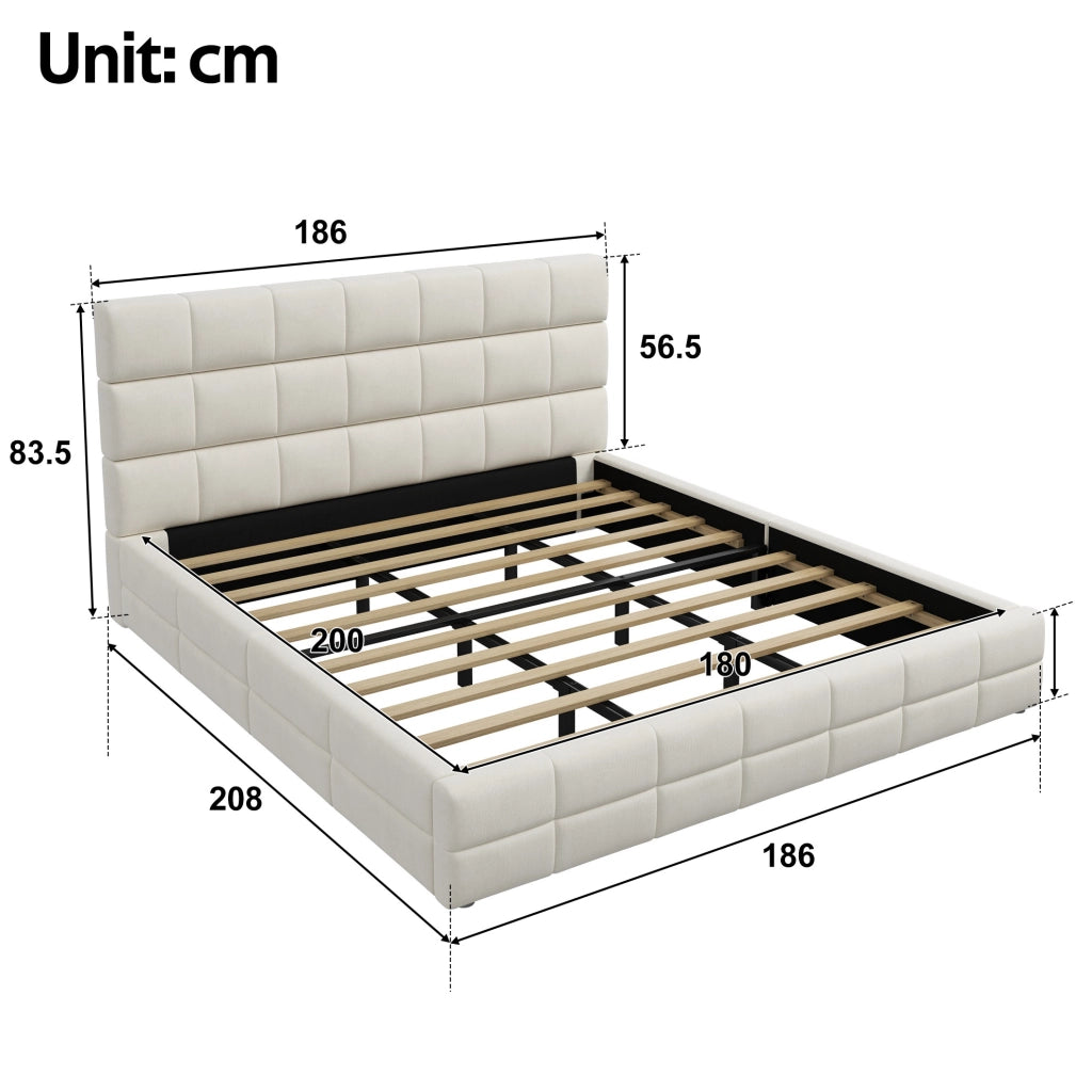 Letto piattaforma imbottito 180x200 cm beige con testiera