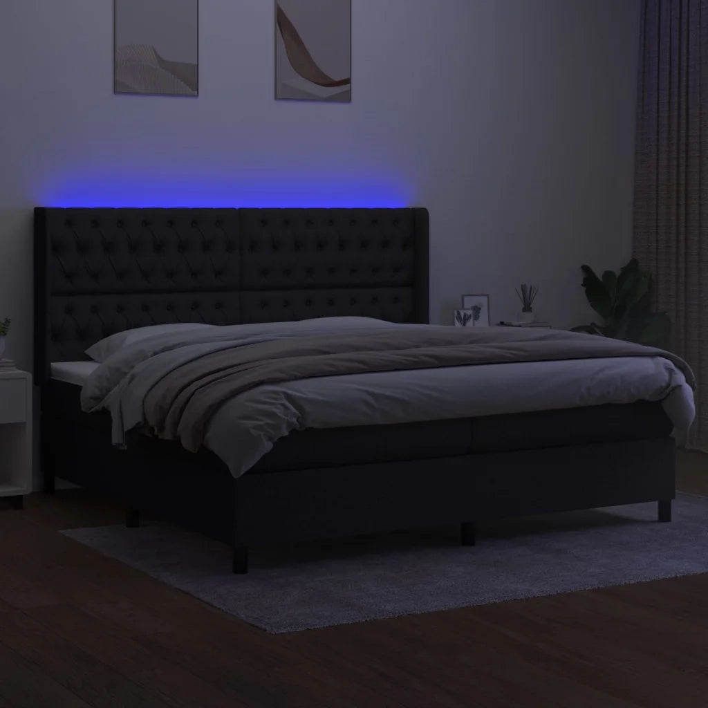 Letto a Molle Materasso e LED Nero 200x200cm in Tessuto cod mxl 60316