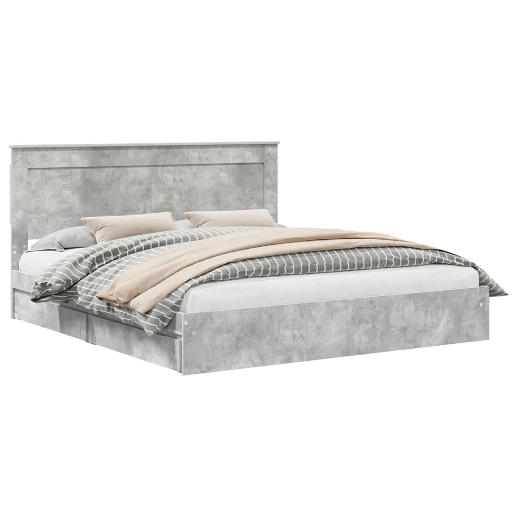 Letto con Contenitore con testiera Grigio cemento 200 x 200 cm 3410221